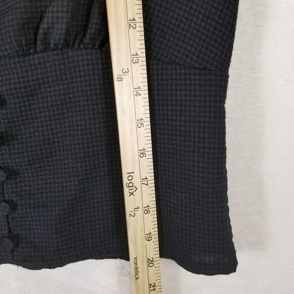 Madwell Black Gingham Seersucker Puff Sleeve Button Front Top Blouse‎ Medium M